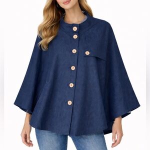 CHICOS Elise Denim Cape Button-Down Jacket